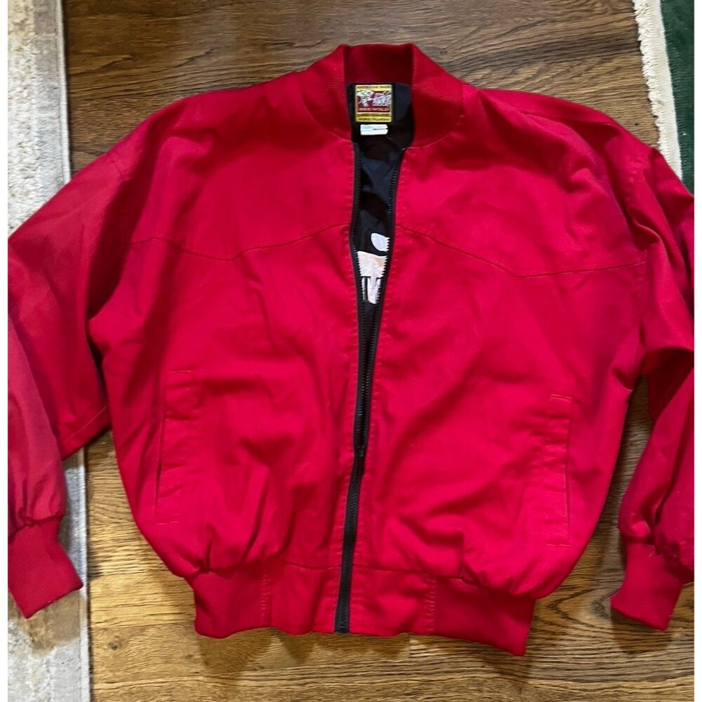 Vintage Bee-Wild Red Canvas 1970’s bomber Gas Station jacket Glen Campbell Sz L